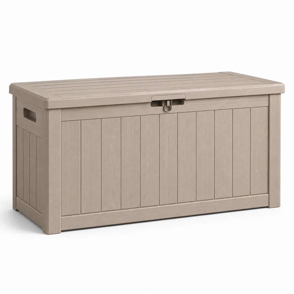Cassapanca da esterno 120 x 56 x 63 cm in resina beige con coperchio
