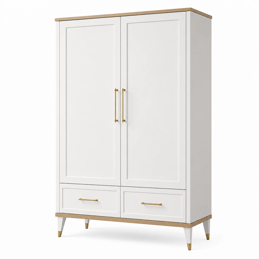 Armadio guardaroba 100 x 55 x 190 cm bianco e legno con 2 ante 2 cassetti stile moderno