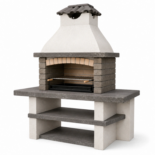 Barbecue da giardino 110 x 70 x 210 cm in cemento refrattario grigio con griglia e ripiani
