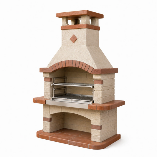 Barbecue da giardino 120 x 70 x 210 cm in cemento refrattario beige e terracotta con griglia in acciaio - cottura alla griglia