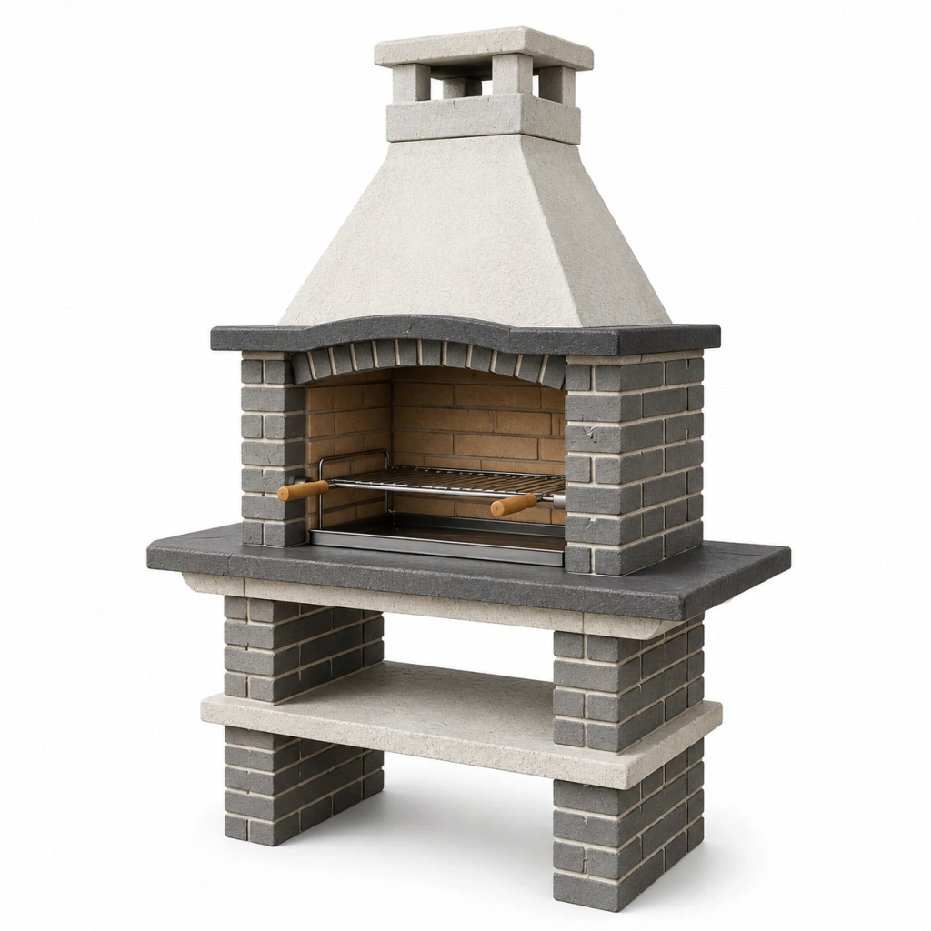 Barbecue in muratura 120 x 70 x 210 cm in cemento grigio con griglia per esterni