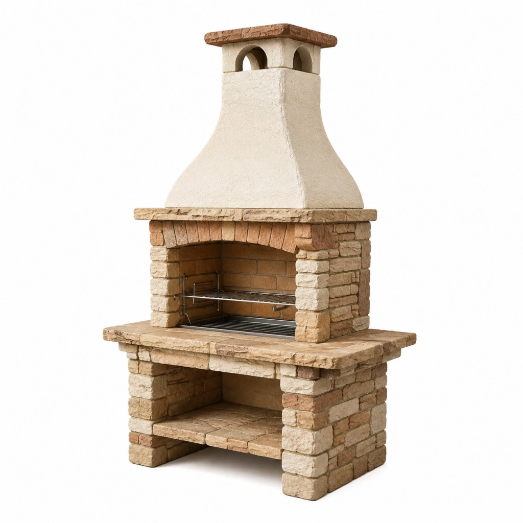 Barbecue da giardino 120 x 70 x 220 cm in pietra beige con griglia stile rustico
