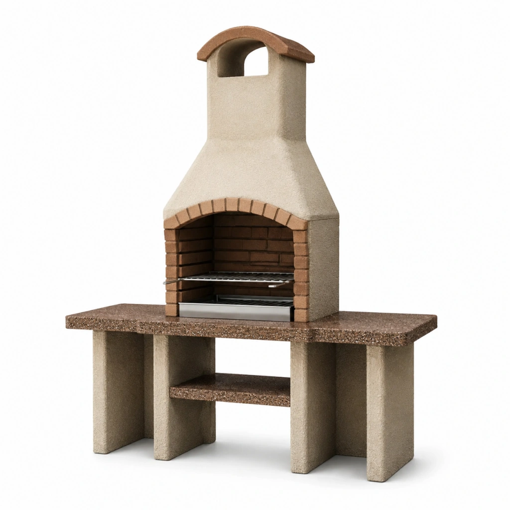Barbecue da giardino 120 x 70 x 210 cm in cemento beige con griglia in metallo stile rustico