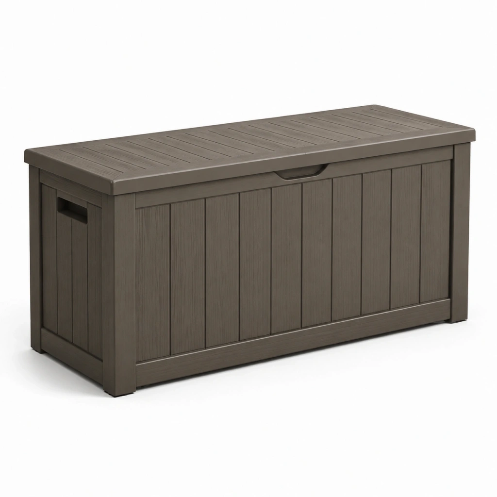 Cassapanca contenitore da esterno 120 x 56 x 63 cm in resina marrone effetto legno