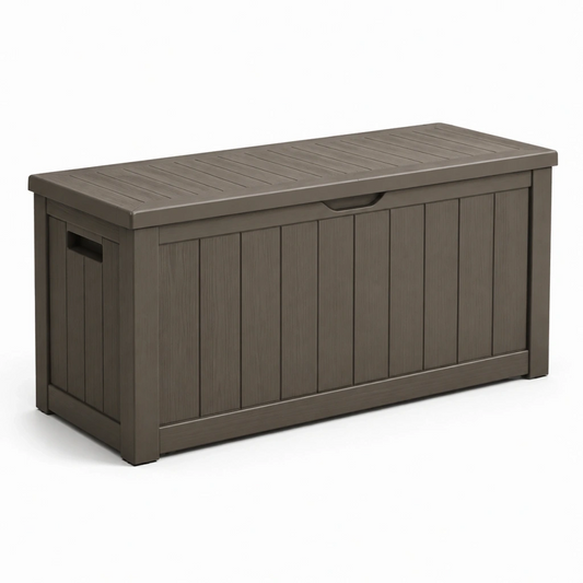 Cassapanca contenitore da esterno 120 x 56 x 63 cm in resina marrone effetto legno