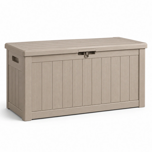 Cassapanca da esterno 120 x 56 x 63 cm in resina beige con coperchio
