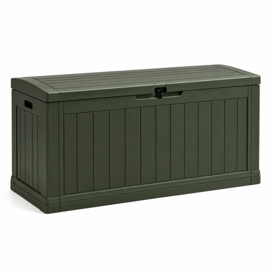 Cassapanca contenitore da esterno 116 x 55 x 64 cm in polipropilene verde scuro con coperchio