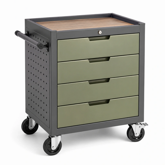 Cassettiera portautensili 70 x 45 x 85 cm in acciaio grigio e verde con ruote