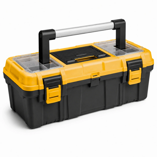 Cassetta portautensili 48 x 25 x 23 cm in plastica gialla e nera con organizer e maniglia