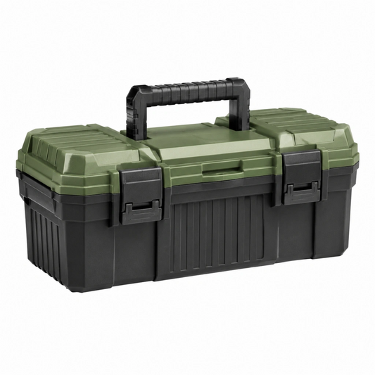 Cassetta portautensili 48 cm in plastica verde e nera con maniglia e chiusure