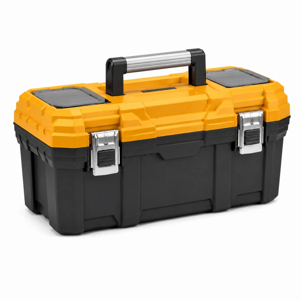 Cassetta portautensili 50x25x25 cm in plastica giallo/nero con chiusure metalliche - organizzazione utensili