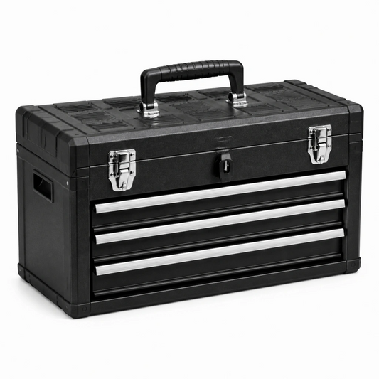 Cassetta portautensili 50 x 25 x 30 cm in plastica nera con 3 cassetti
