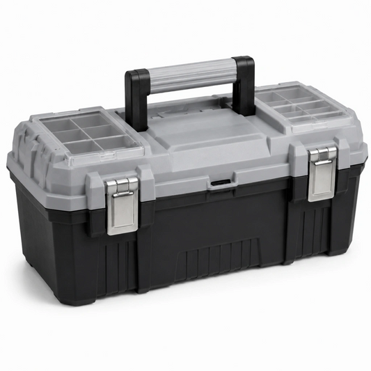 Cassetta portautensili 50 x 25 x 25 cm in plastica grigio/nero con maniglia e scomparti